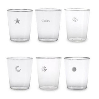 Zafferano Symbols Set 6 bicchieri acqua trasparenti con simboli vari Acquista i prodotti di ZAFFERANO su Shopdecor